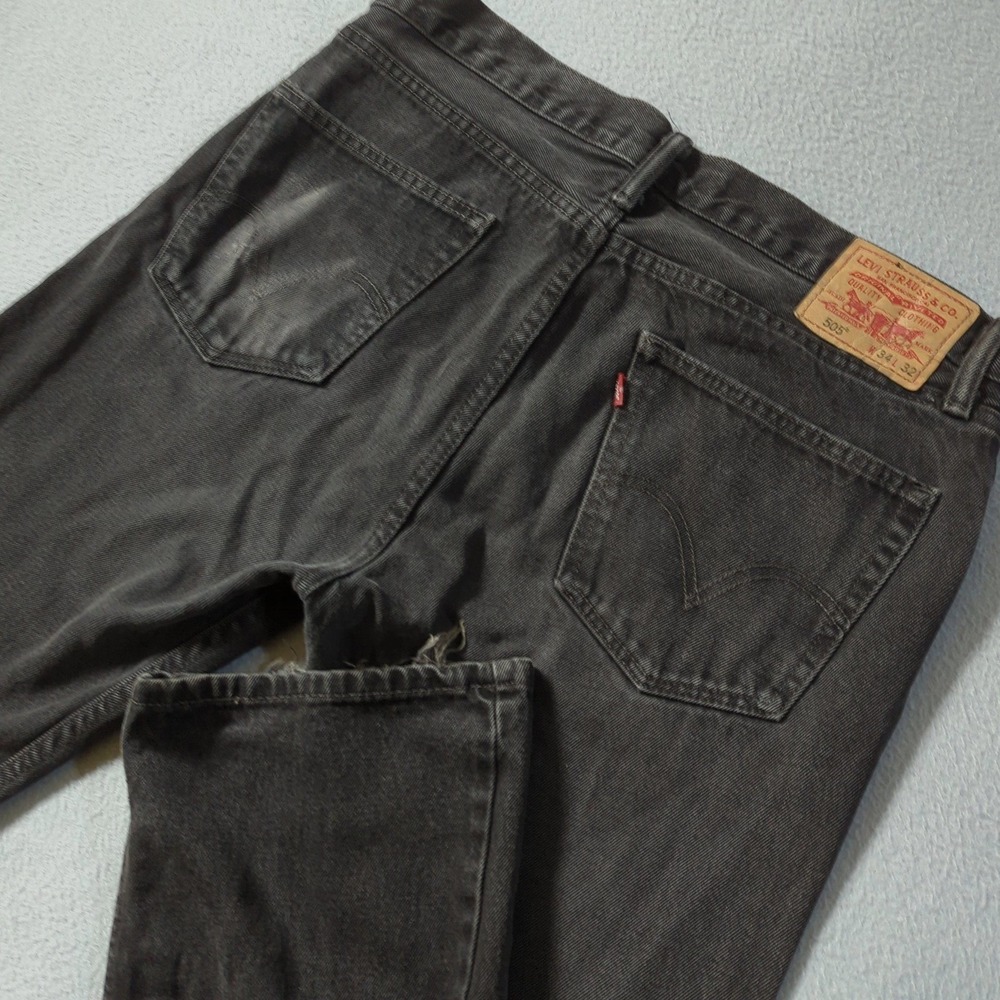 Levis 505 Straight Fit Faded‎ Black Denim Jeans Mens 34x32 100% Cotton